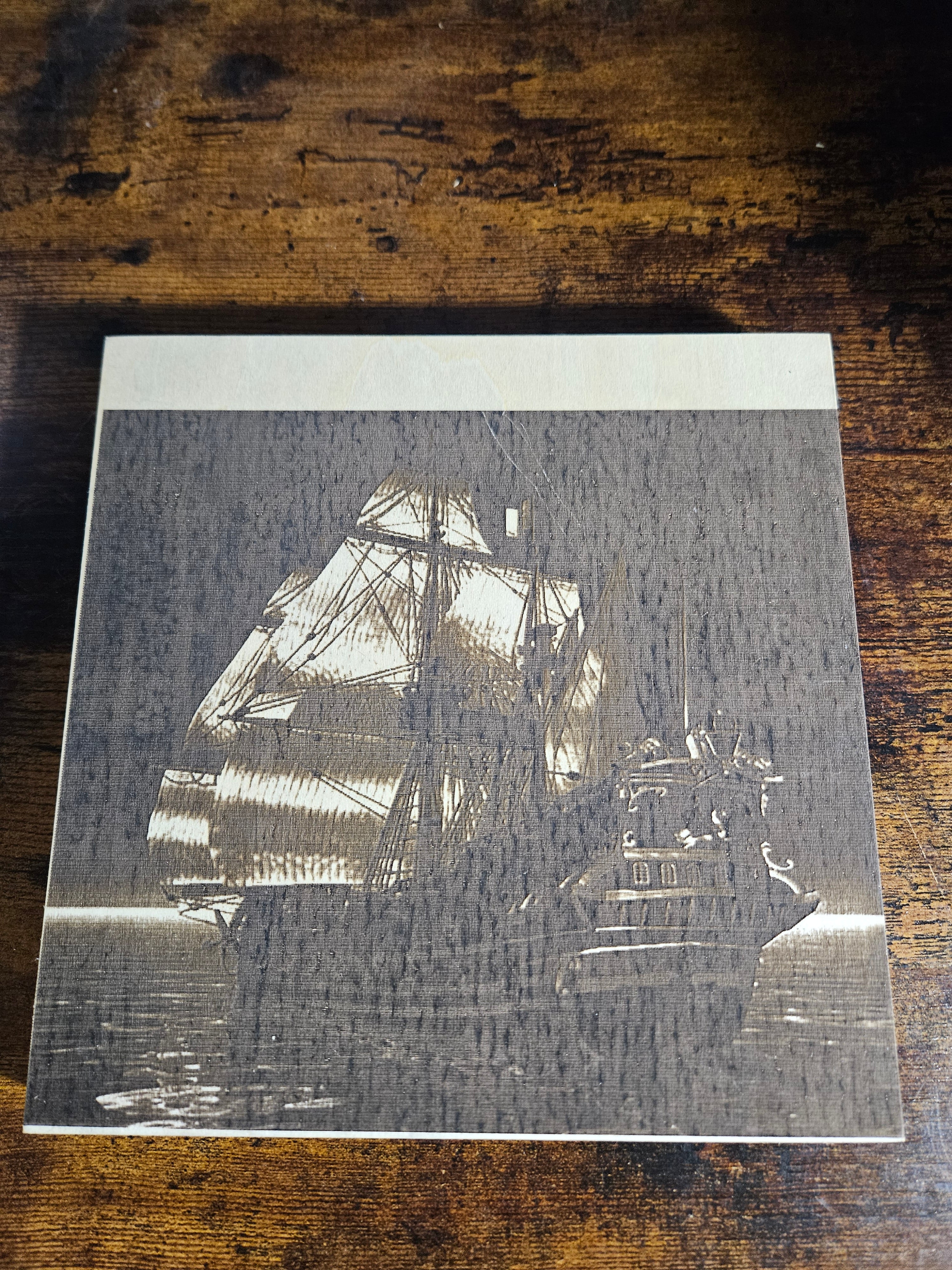 Ship at night wood wall plaque