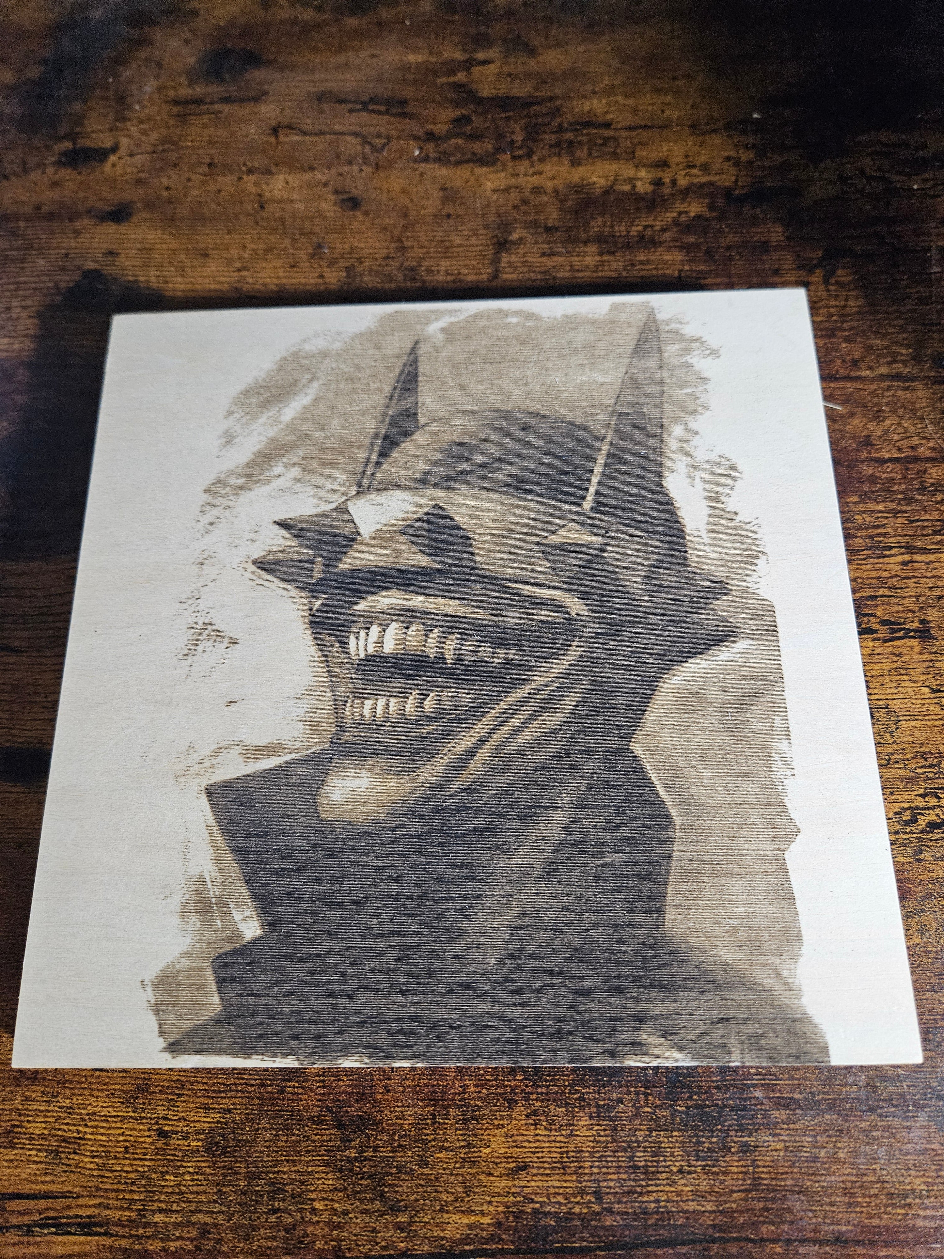 Batman who laughs wood wall plaque