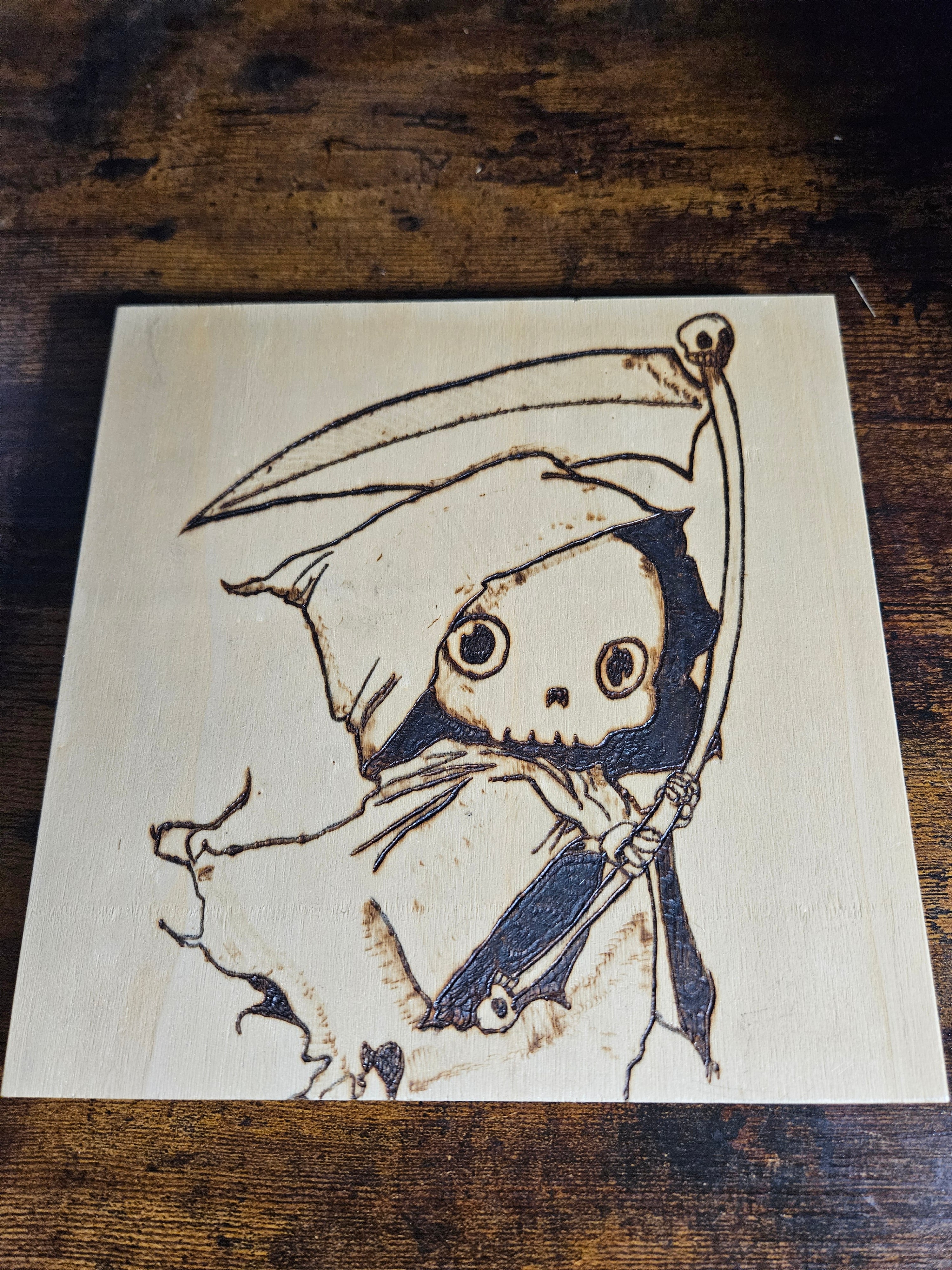 Chibi reaper wood wall plaque