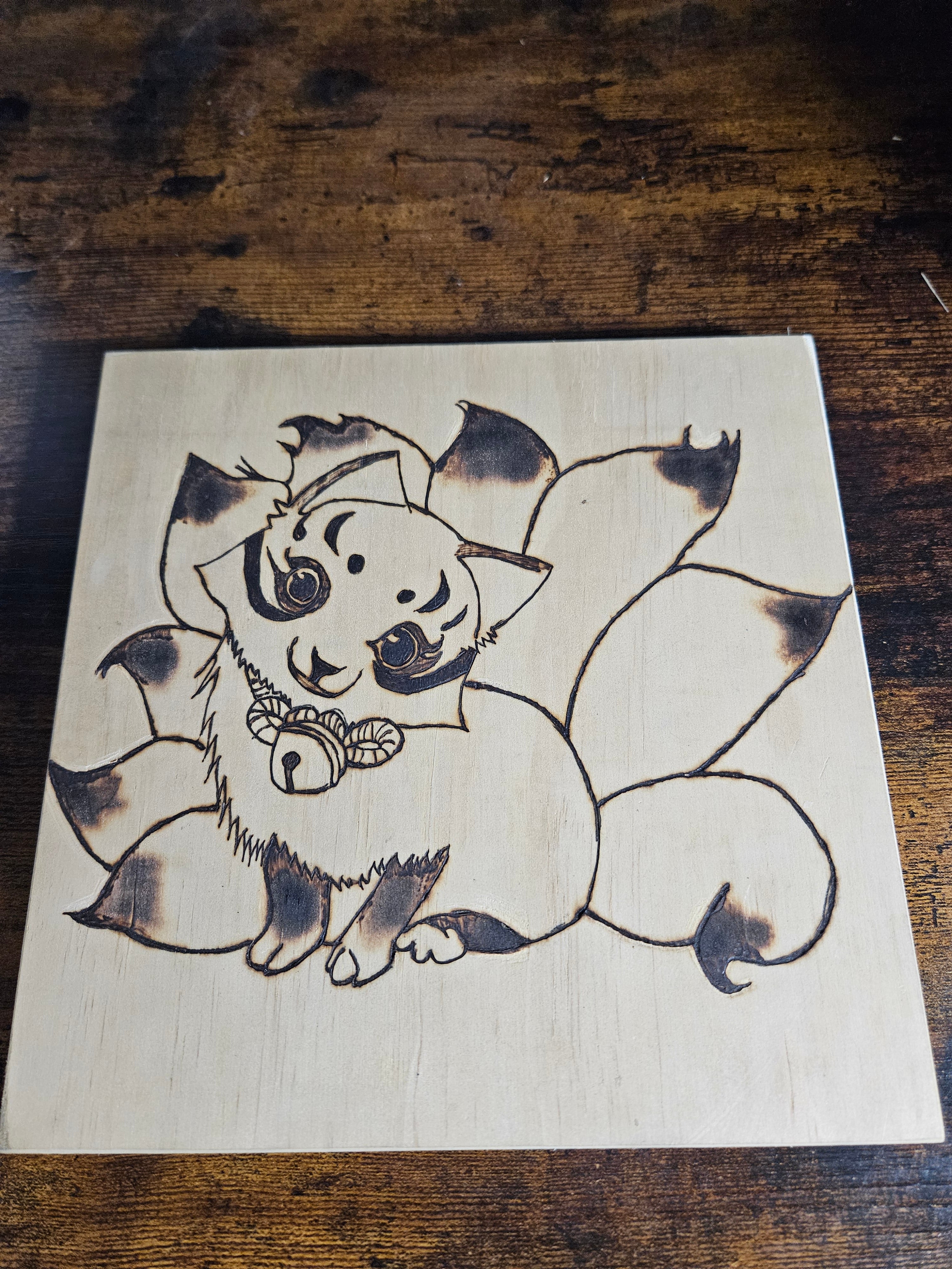 Kitsune wood wall plaque